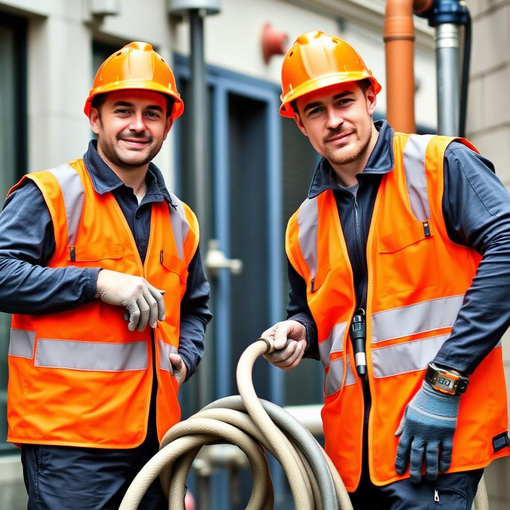 Técnicos uniformizados em atendimento